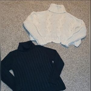 HYFVE Chunky Cable Knit Turtleneck Semi Cropped Sweater bundle